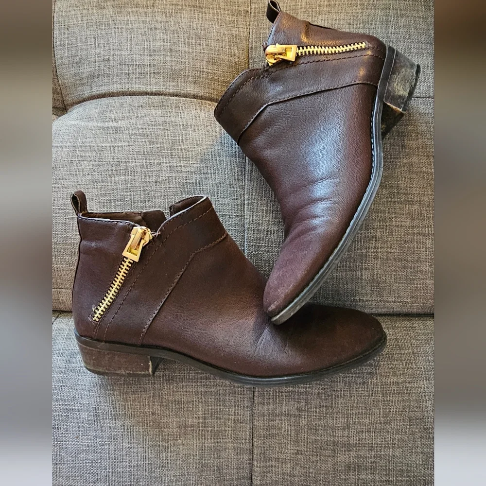 Franco Sarto Dark Brown Leather Boots with Gold Accent - Picture 1 of 6